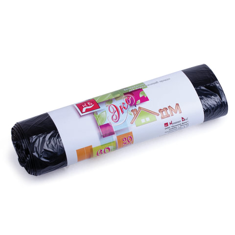 Мешки д/мусора 60л КБ "ЭкоДом" в рулоне 20шт, ПНД 7мкм, 60*70см, черные (шк 1742)