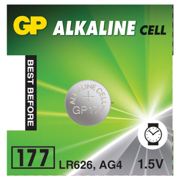 Батарейка GP (Джи-Пи) Alkaline 177 (G4, LR626), АЛКАЛИН, 1 штука, в блистере, 1,5В, шк6690
