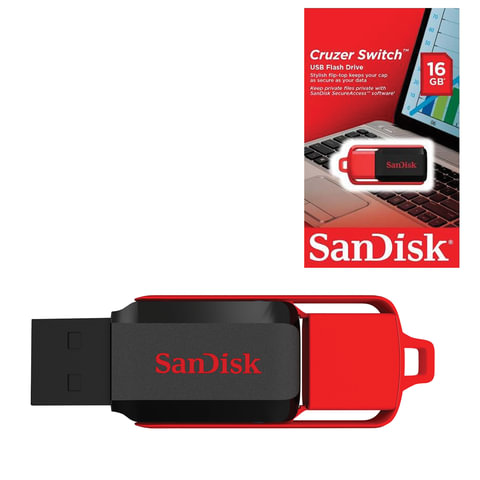 Флэш-диск SANDISK 16GB Cruzer Switch USB 2.0, скорость чтения/ записи - 15/5 Мб/сек