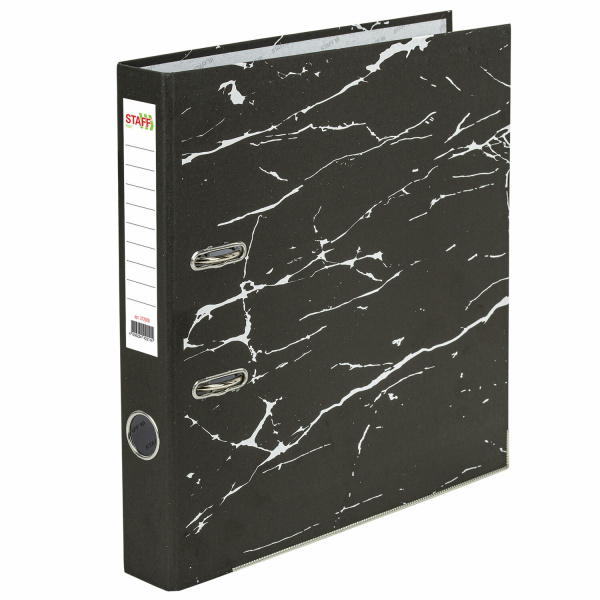 Папка-регистратор STAFF "Profit" с мраморным покрытием, 50 мм, с уголком, черная, СЪЕМНЫЙ МЕХАНИЗМ, 