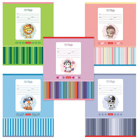 Тетрадь 12л. HATBER косая линия, обложка картон, Мультяшки (5 видов в спайке), 12Т5В6