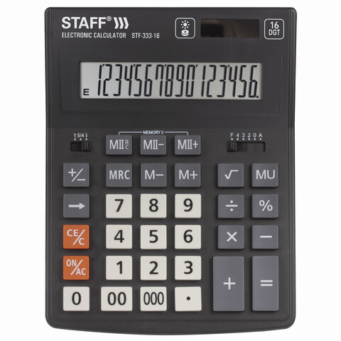 Калькулятор STAFF PLUS настольный STF-333, 16 разрядов, двойное питание, 200x154 мм 