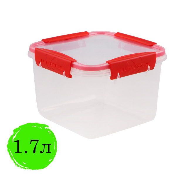 Контейнер с крышкой пищевой 1,7 л герметичный, BUTTERFLY, ланч бокс, 11х15,6х15,6 см, прозрачный