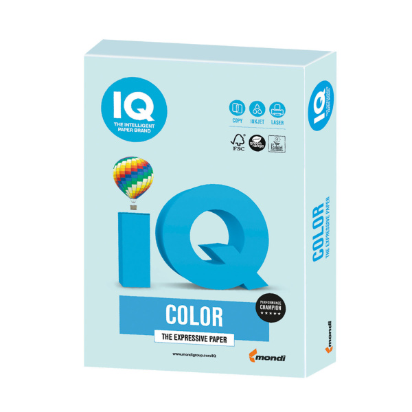 Бумага цветная IQ color, А4, 160 г/м2, 250 л., пастель, светло-голубая, BL29