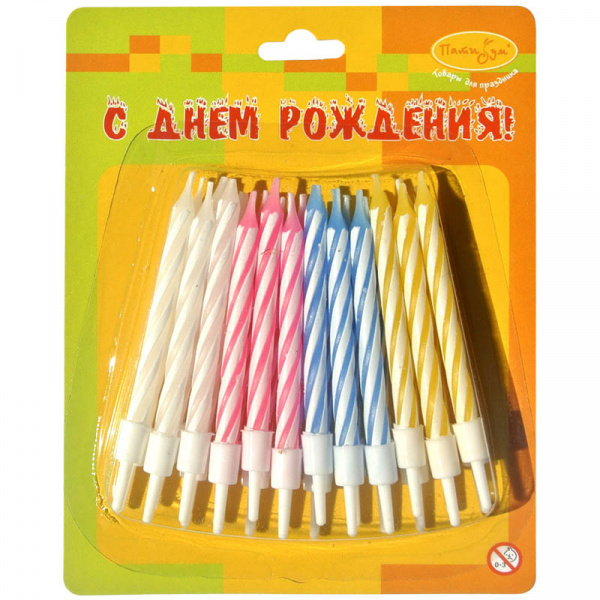 Свечи для торта с держателями ПатиБум, Мини, 2-х цветные, 6см, 24шт. 4690296024918
