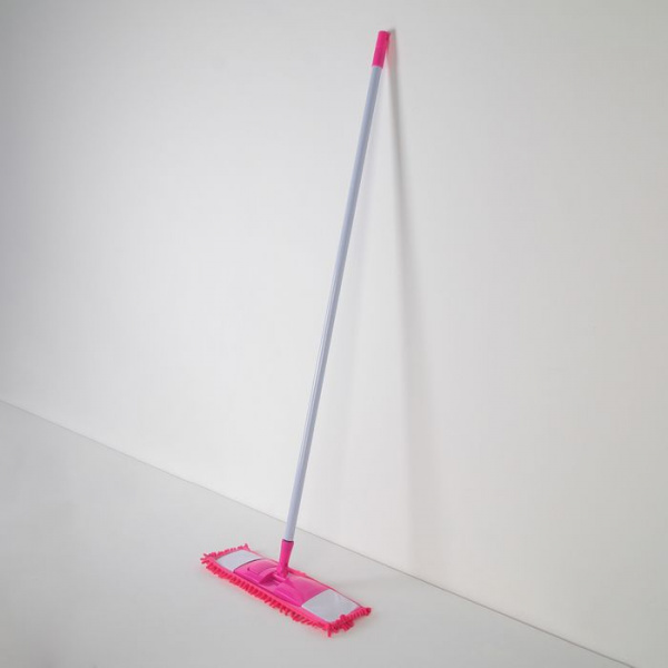 Швабра плоская, окрашенный черенок, букля 43×14×124 см, цвет МИКС