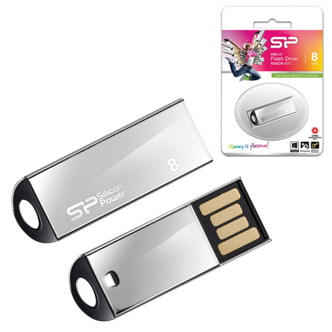 Флэш-диск SILICON POWER 8GB Touch 830 USB 2.0, металл корпус, ск-ть чт/зап - 10/5 Мб/сек, СЕРЕБРО