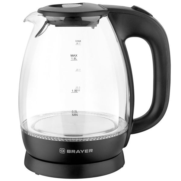Чайник BRAYER BR1026, 1,8 л, 2200 Вт, закрытый нагревательный элемент, стекло, черный Чайник BRAYER BR1026, 1,8 л, 2200 Вт, закрытый нагревательный элемент, стекло, черный