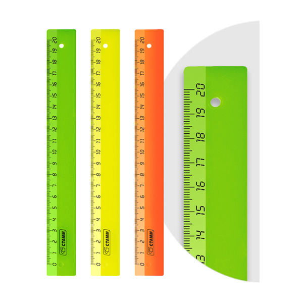 Линейка 20см СТАММ, пластиковая, непрозрачная, неоновые цвета, ассорти ЛН11