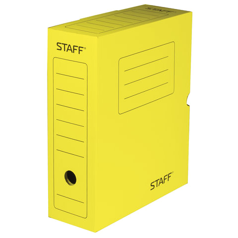 Короб архивный с клапаном, микрогофрокартон, 100 мм, до 900 листов, желтый, STAFF, 128865 
