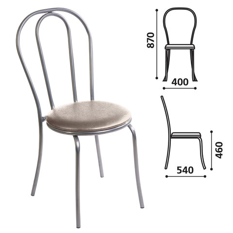 Стул д/офис.столовых, кафе "Венский", серебристый каркас, кожзам серый глянец, СМ7/6 К-24