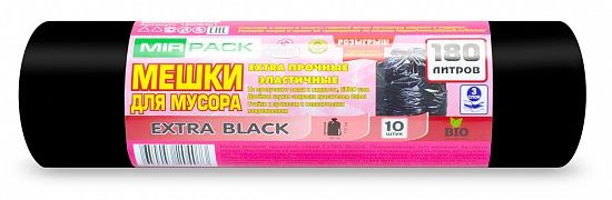 Мешки д/мусора 180л "EXTRA black" в рулоне 10шт., ПВД 50мкм, размер 93х110 см, черные