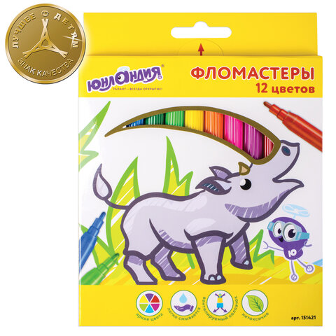 Фломастеры ЮНЛАНДИЯ 12 цветов, "ЭКЗОТИКА", вентилируемый колпачок, картон Фломастеры ЮНЛАНДИЯ 12 цветов, "ЭКЗОТИКА", вентилируемый колпачок, картон