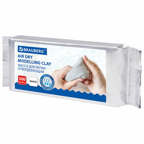 Паста (масса) для моделирования и лепки BRAUBERG, отвердевающая, 500 г, белая, ВЫСШЕЕ КАЧЕСТВО, 2244