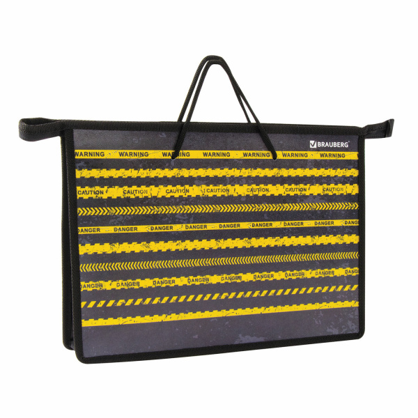 Папка на молнии с ручками BRAUBERG, А4, 1 отделение, пластик, молния сверху, Danger, 228153