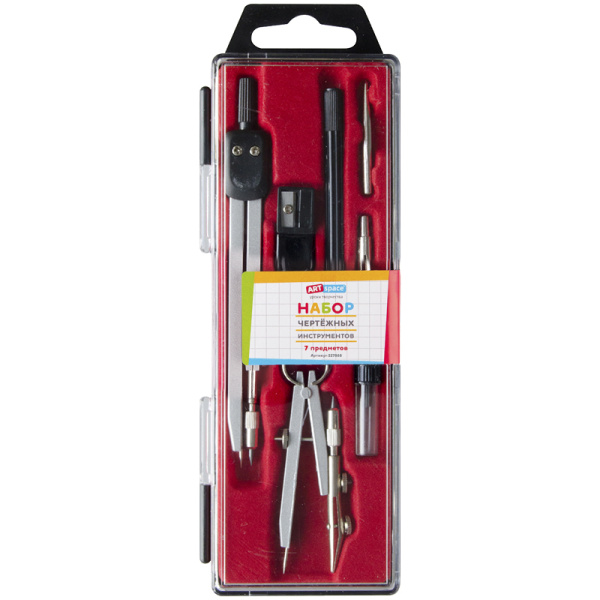 Готовальня ArtSpace, 7 предметов, циркуль 135мм, пластиковый футляр 227868