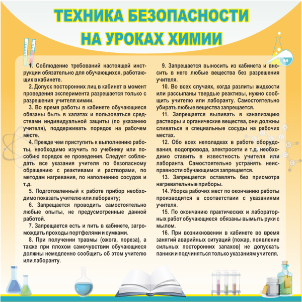 Стенд «Техника безопасности на уроках химии»