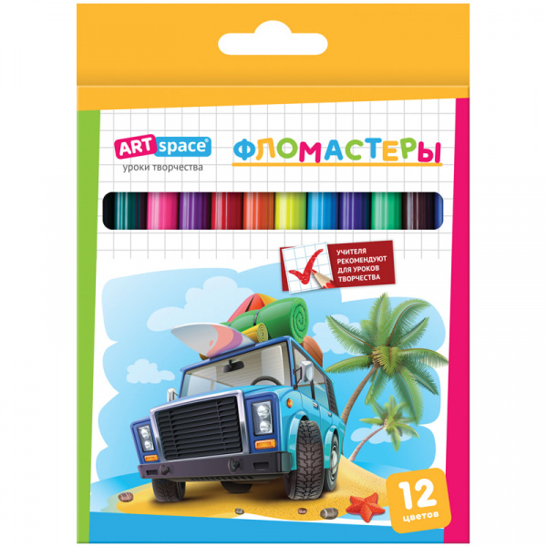 Фломастеры ArtSpace "Каникулы", 12цв., смываемые, картон, европодвес