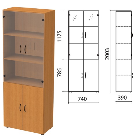 Шкаф закрытый со стеклом "Фея", 740х390х2000мм, цвет орех милан 