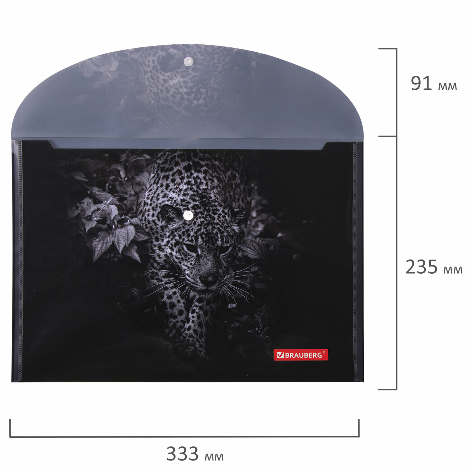 Папка-конверт с кнопкой BRAUBERG LEOPARD, А4, 160 мкм, до 100 листов, цветная печать, 228039