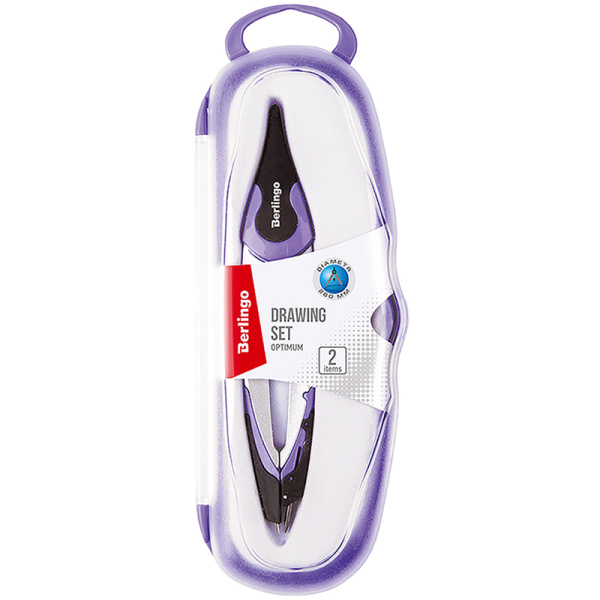 Готовальня Berlingo "Optimum", 2 предмета, циркуль 135мм, пластиковый футляр, фиолетовый DS_00102a