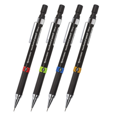 Карандаш механический BRAUBERG "Ring", корпус черный, детали ассорти, ластик, 0,5 мм