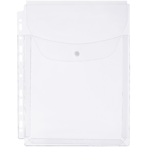 Папка-вкладыш с перфорацией на кнопке OfficeSpace А4, ПВХ, 180мкм, глянцевая, расширяющаяся до 250л.