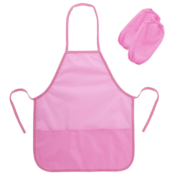Фартук с нарукавниками для уроков труда ПИФАГОР, 3 кармана, стандартный размер, 44x55 см, розовый, 2