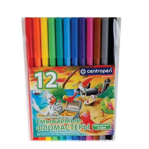 Фломастеры CENTROPEN "Птицы", 12 цветов, смываемые, вентилируемый колпачок, полибег, 7790/12-87