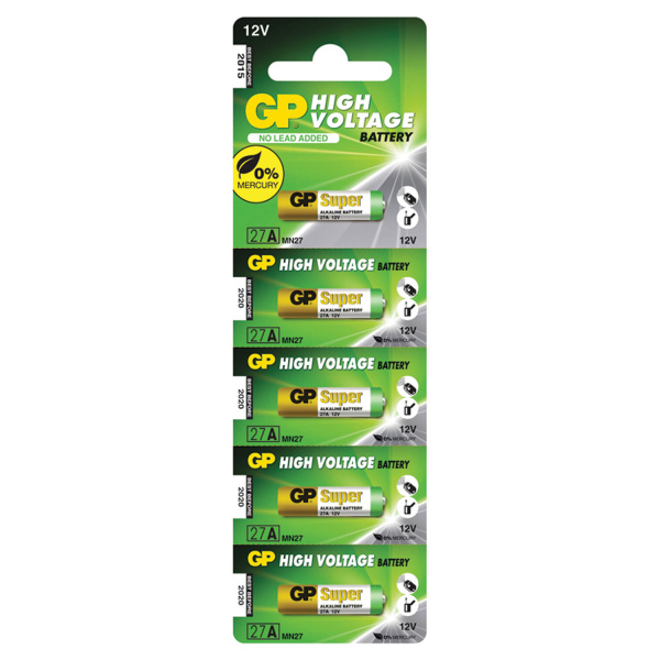 Батарейки GP High Voltage, 27 A, алкалиновая, для сигнализаций, 1 шт., в блистере (отрывной блок), 2