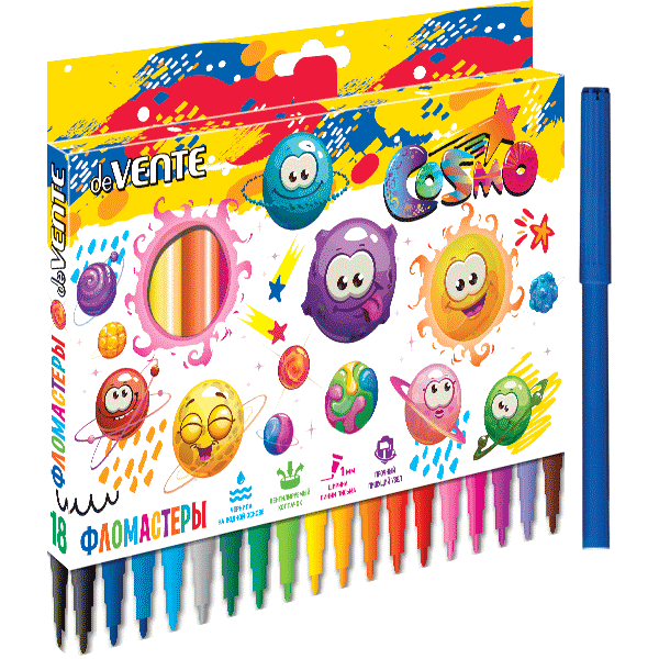 Фломастеры deVENTE Cosmo 18цв., смываемые, вент.колп, 5082311