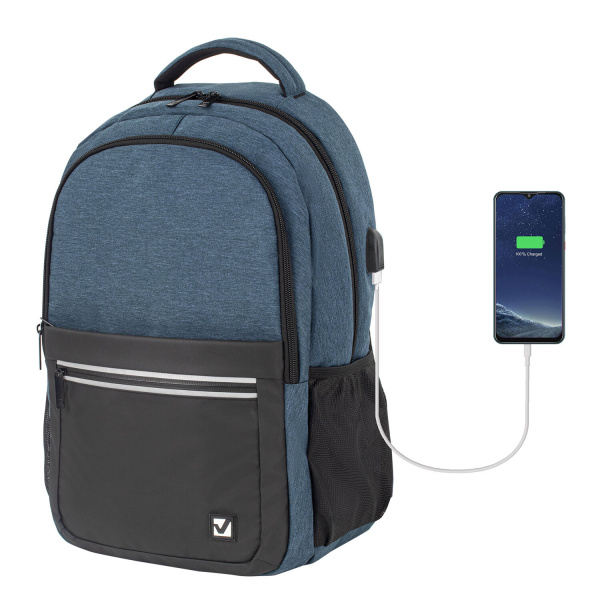 Рюкзак BRAUBERG URBAN универсальный, с отд. для ноутбука, USB-порт, Denver, син, 46х30х16 см, 229893
