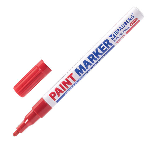 Маркер-краска лаковый (paint marker) 2 мм, КРАСНЫЙ, НИТРО-ОСНОВА, алюминиевый корпус, BRAUBERG PROF