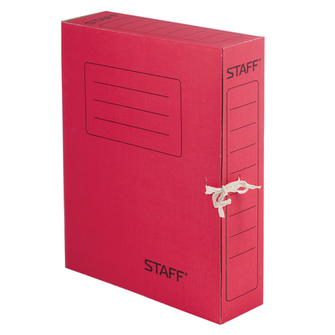 Папка архивная с завязками STAFF 75мм, микрогофрокартон, красная, до 700л.