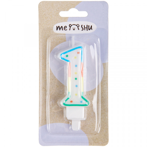 Свеча для торта с держателем MESHU "Цифра 1", 8,5см, блистер MS_32377