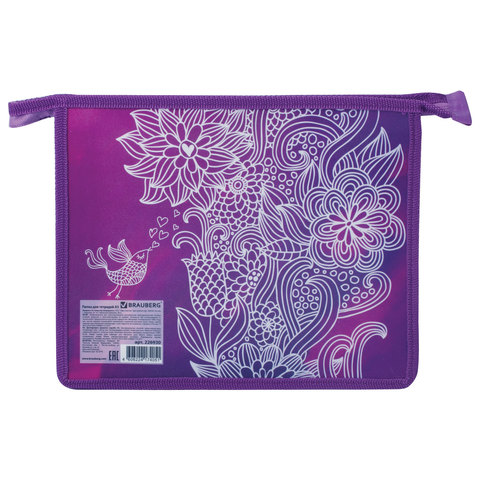 Папка для тетрадей BRAUBERG, А5, пластик, цветная печать, молния сверху, для девочек, "Маджента", 22
