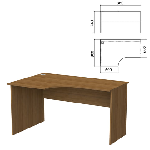 Стол письменный эргономичный "Бюджет" (ш1360*г900*в740 мм), левый, орех французский, 402662-190