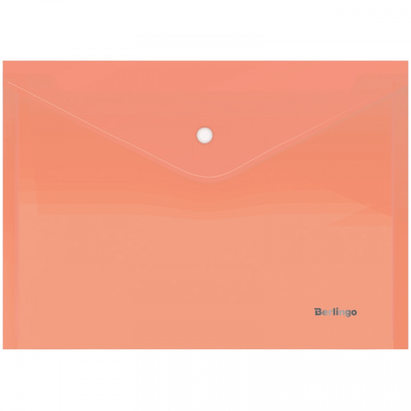 Папка-конверт на кнопке Berlingo "Starlight", А4, 180мкм, прозрачная оранжевая, индив. ШК