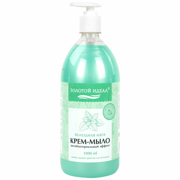 Мыло-крем жидкое 1л ЗОЛОТОЙ ИДЕАЛ "Холодная мята", антибактериальное, дозатор
