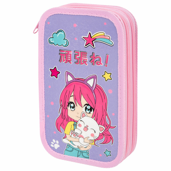 Пенал ЮНЛАНДИЯ, 2 отделения, ламинированный картон, блестки, 19х11 см, Anime hugs, 272293