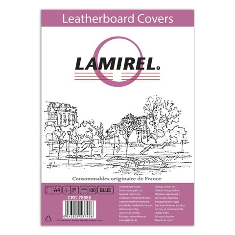 Обложки д/переплета LAMIREL, КОМПЛЕКТ 100шт, Delta(тисн.под кожу), А4,картон. 250г/м,синие,LA-78688