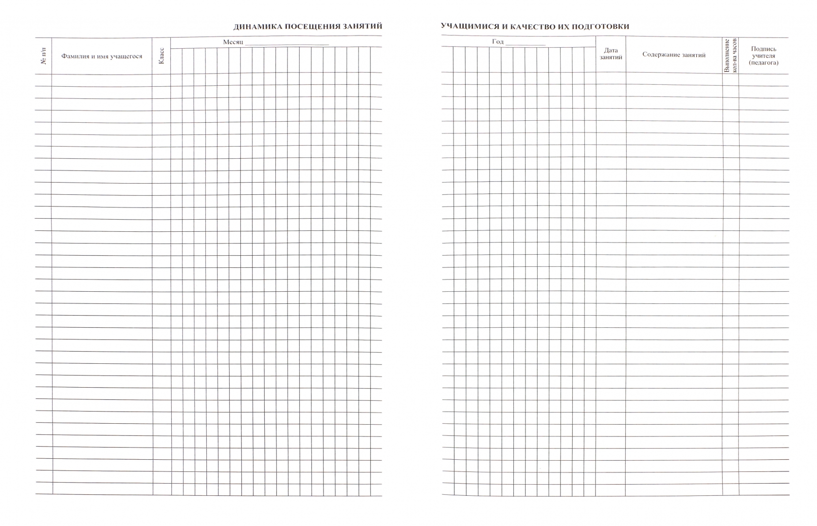 Журнал учета индивидуальных (групповых) занятий. 