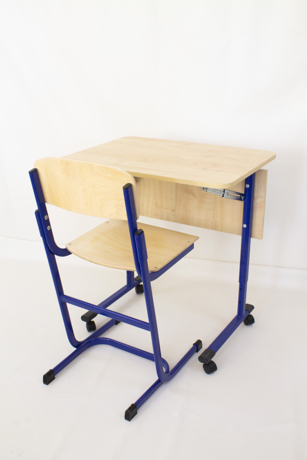 Стол 1-местный модульный СКЛАДНОЙ, регулируемый 4-6 гр., пл.ов.тр. (ЛДСП клен, кр. клен, м/к синий)