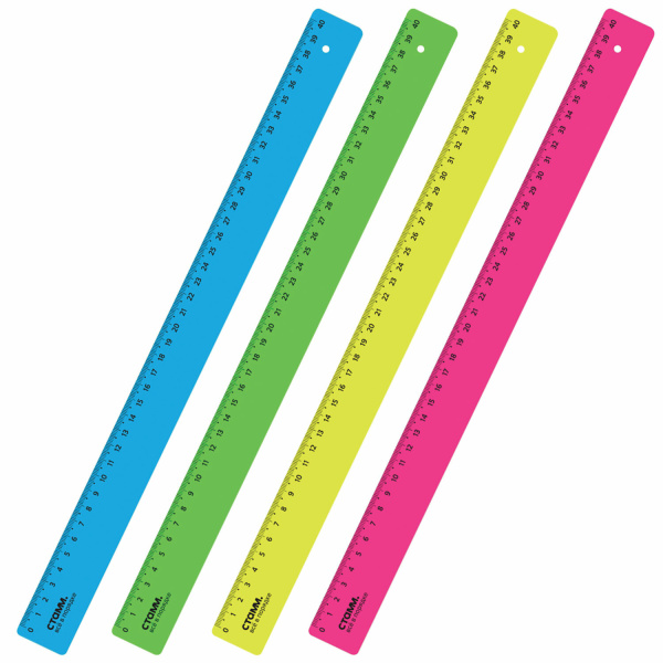 Линейка СТАММ "Neon", 40см, непрозрачная, неон. ассорти, ЛН51 