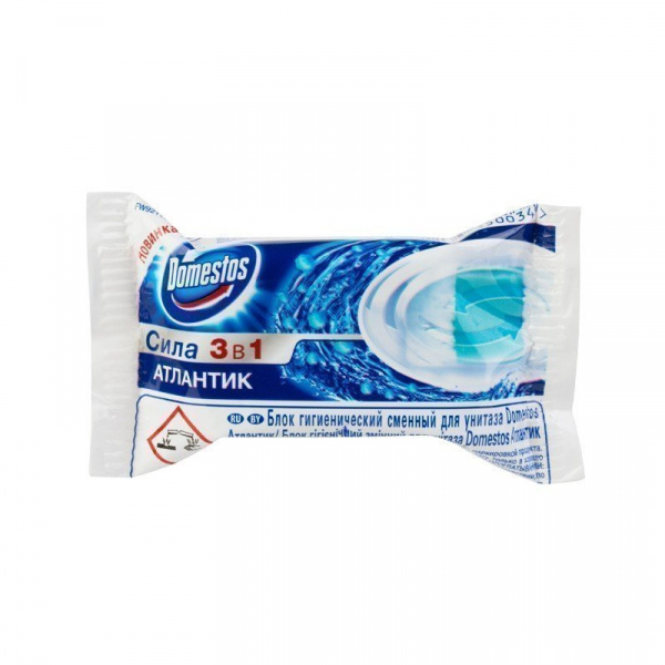 Сменный подвесной блок для унитаза Domestos "3в1 Атлантик", 40г, флоу-пак