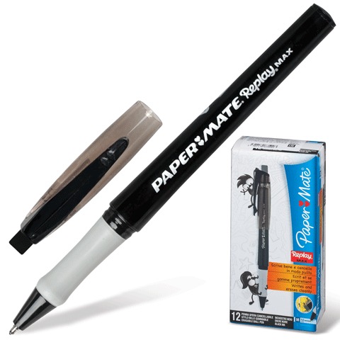 Ручка "Пиши-стирай" шариковая PAPER MATE "Replay Max", корпус черный, узел 1,3 мм, линия 1 мм, черна