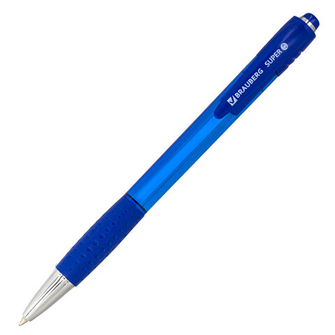 Ручка шариковая автоматическая с грипом СИНЯЯ BRAUBERG "SUPER", 143380