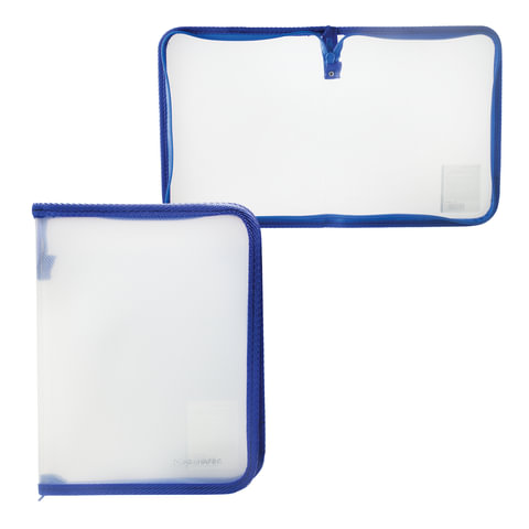 Папка на молнии пластиковая, А5, объемная, 235х185х20 мм, прозрачная диагональ, BRAUBERG, Россия