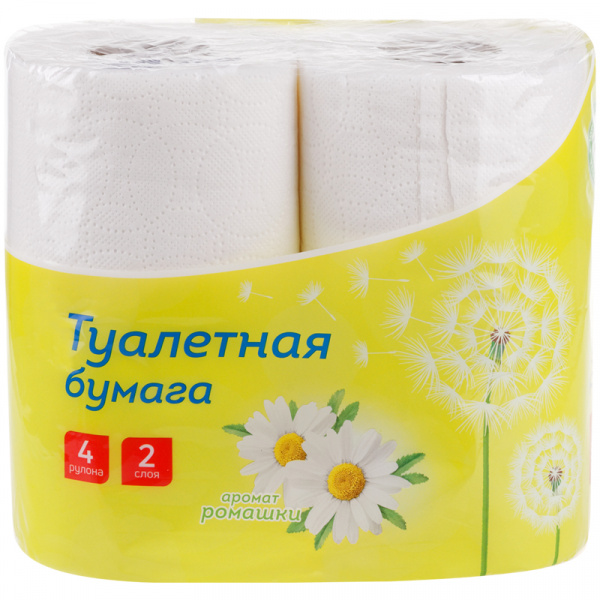 Бумага туалетная OfficeClean 2-слойная, 4шт. х14,5м, тиснение, белая, ромашка