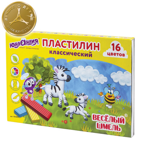 Пластилин классический ЮНЛАНДИЯ 16 цв., 240г, со стеком, картонная упаковка, 104810